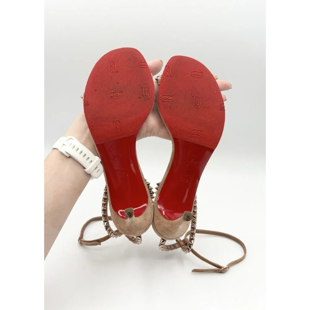 Christian Louboutin Tan Suede Veau Velour So Me Spike 70 Sandals Size EU 35.5